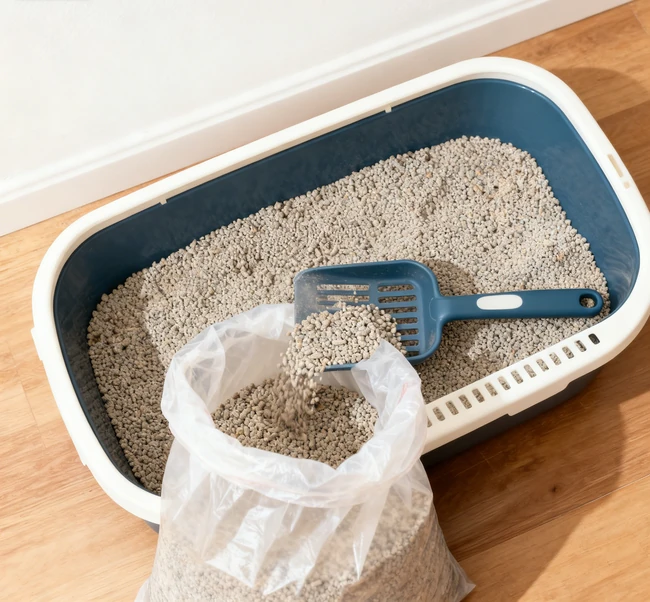 Comparison of different cat litter types: clay, crystal, and natural