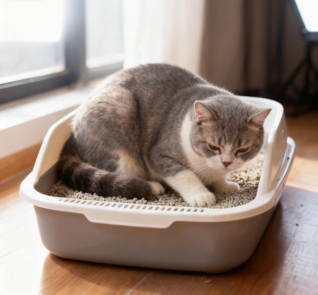 Cat litter being used to absorb a garage oil spill