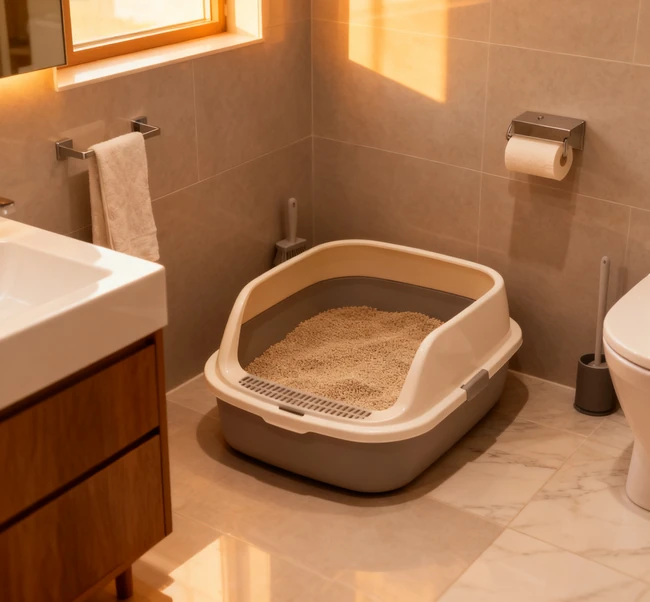 Multiple litter boxes placed in different areas of a home