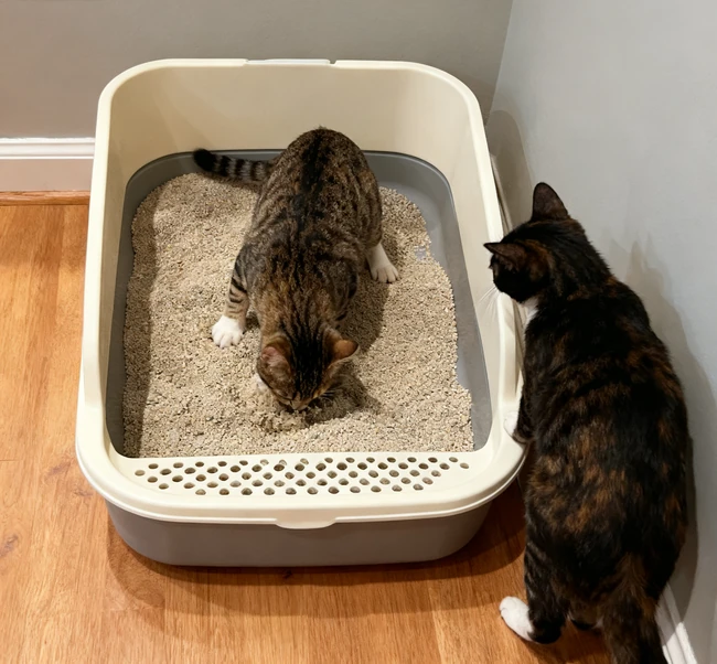 Silica-Gel Kristall litter in einer sauberen litter box