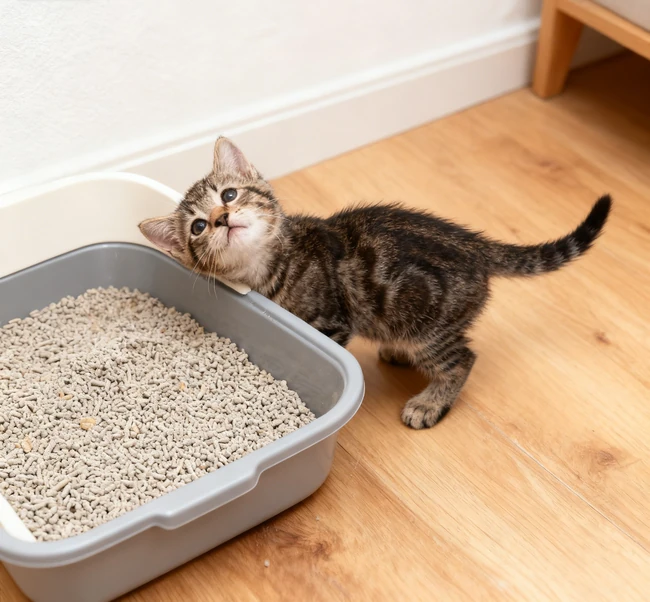 Person scooping waste from a litter box