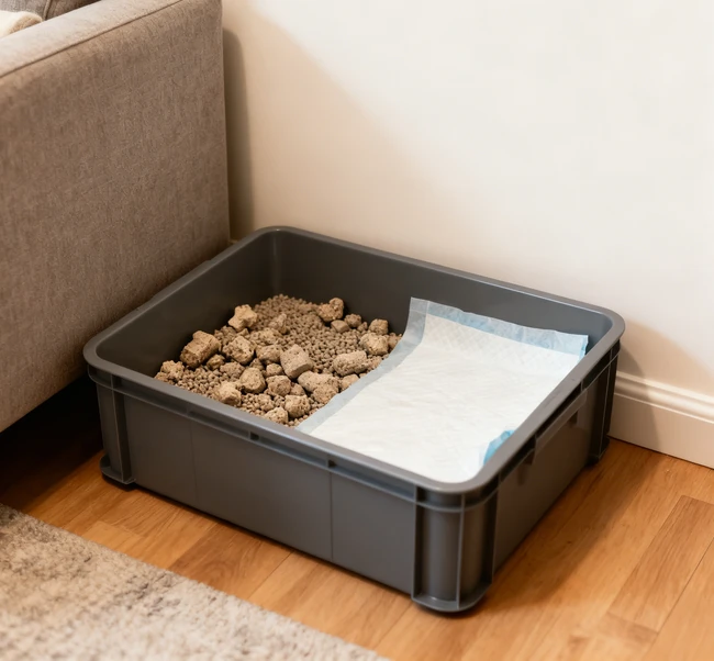 Proper disposal of used cat litter in a trash bag