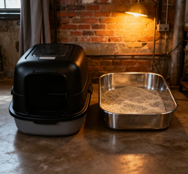 An owner observing their cat's behavior around a litter box