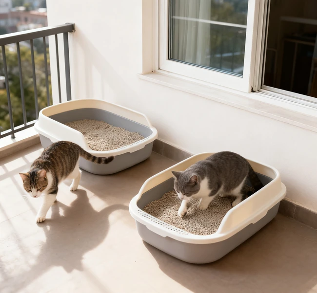 Person scooping waste from a litter box into a disposal bag