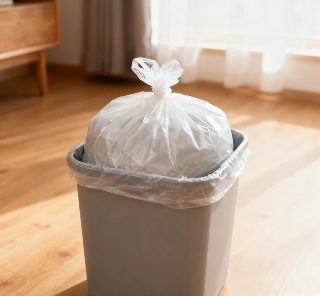 ゴミ箱を掃除した後、シンクで手を洗う人