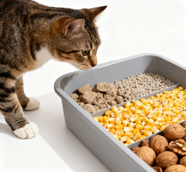 Hand holding a litter scoop with a solid clump of cat litter
