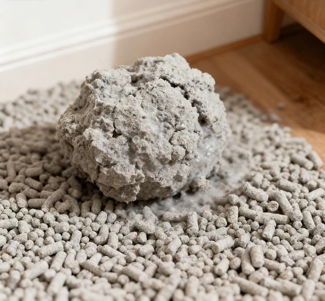 Visual comparison showing the difference between clumping and non-clumping cat litter